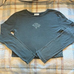 Grey Rose Rhinestone Top